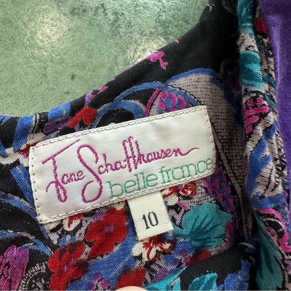 VTG 80s Retro Purple Velour Velvet Puff Sleeve Floral Paisley Cottagecore Dress - Picture 8 of 10